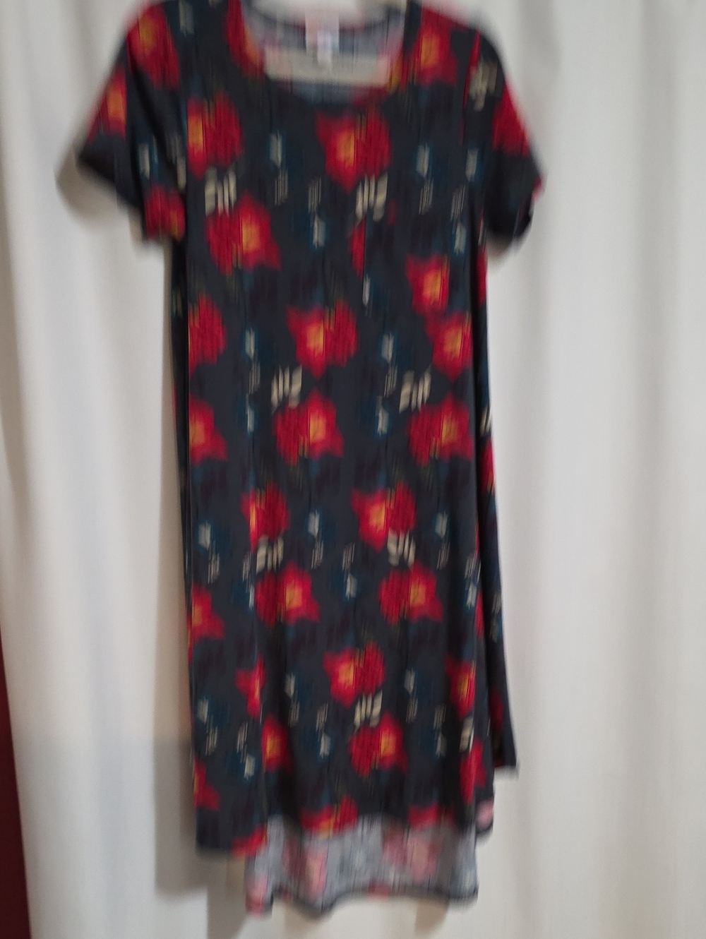 LuLaRoe Navy Dress with Red Floral Print